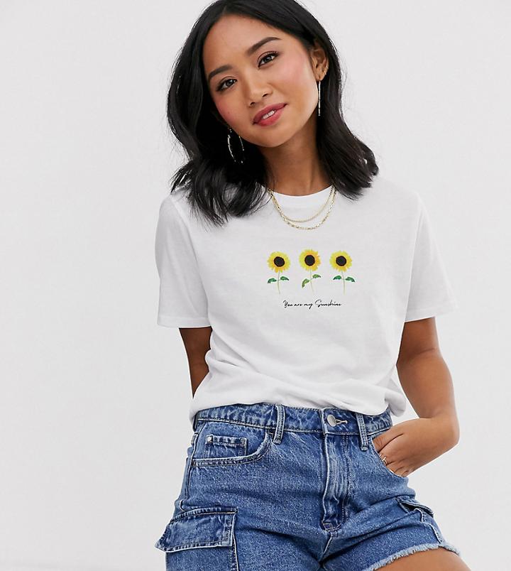 New Look Petite Sunflower Tee In White