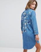 New Look Embroidered Denim Shirt Dress - Blue
