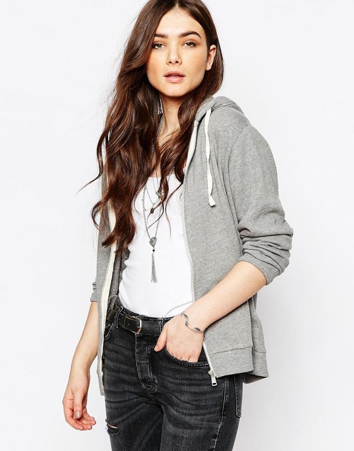 Pull & Bear Zip Front Hoodie - Gray