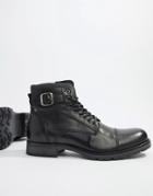 Jack & Jones Leather Lace Up Boots - Black