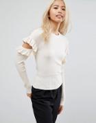 Asos Sweater With Ruffle Open Sleeve Detail - Beige