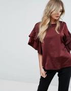 Y.a.s Satin Top With Ruffle Sleeves - Red
