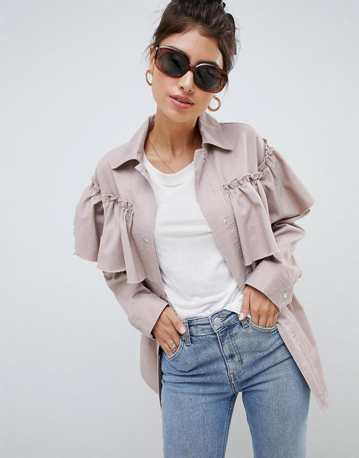 Asos Design Frill Jacket-pink