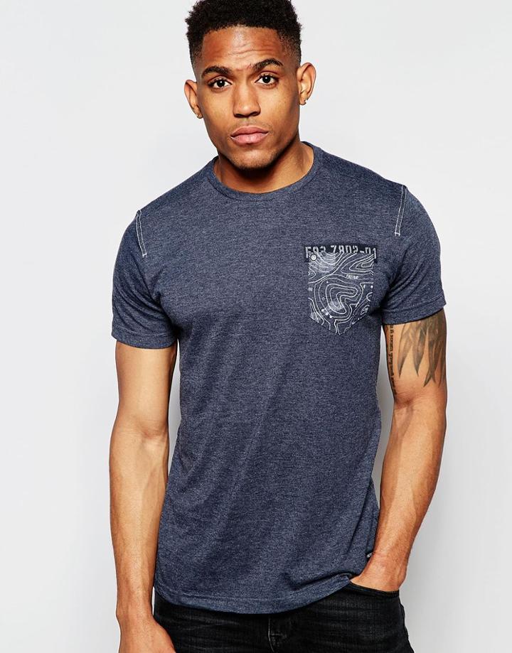 Firetrap Marl Crew Neck T-shirt With Pocket - Navy
