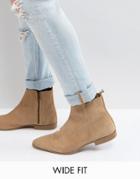 Asos Wide Fit Chelsea Boots In Stone Suede With Zip Detail - Stone