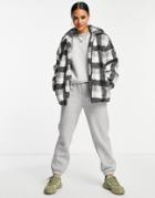 Qed London Printed Sherpa Jacket In Monochrome Check-black