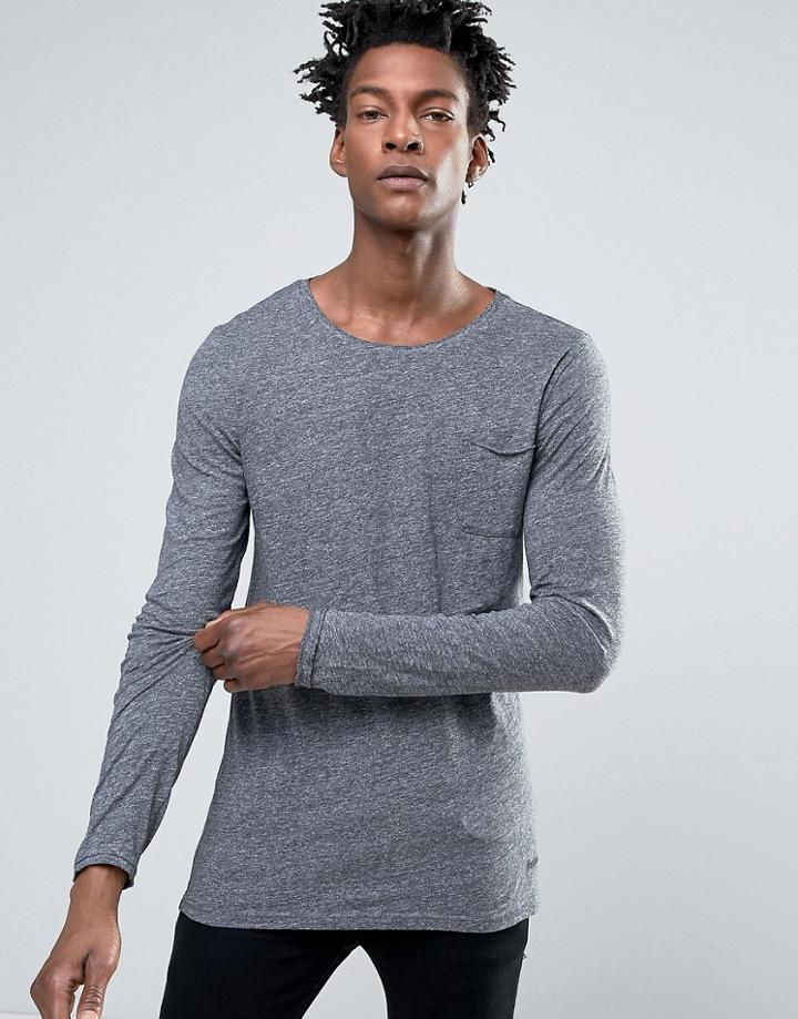 Boss Orange By Hugo Boss Long Sleeve Top Slim Fit Raw Edge Marl - Black