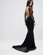Club L Maxi Dress With Lace Panel Detail - Black
