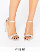 New Look Wide Fit Glitter Barely There Heeled Sandal - Silver