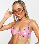 Collusion Floral Print Underwired Bikini Top In Pink - Pink