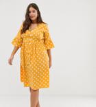 Influence Plus Polka Dot Button Through Midi Dress - Yellow