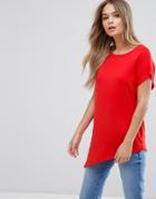 New Look Asymmetric Hem Short Sleeve T-shirt - Red