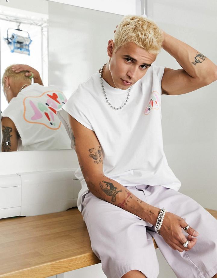 Asos Daysocial Oversized Tank With Logo Back Print In White