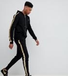 Sixth June Skinny Sweatpants In Black With Gold Side Stripe Exclusive To Asos - Black