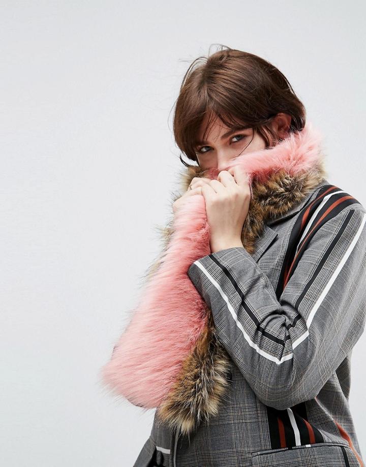 Asos Faux Fur Color Block Scarf - Beige