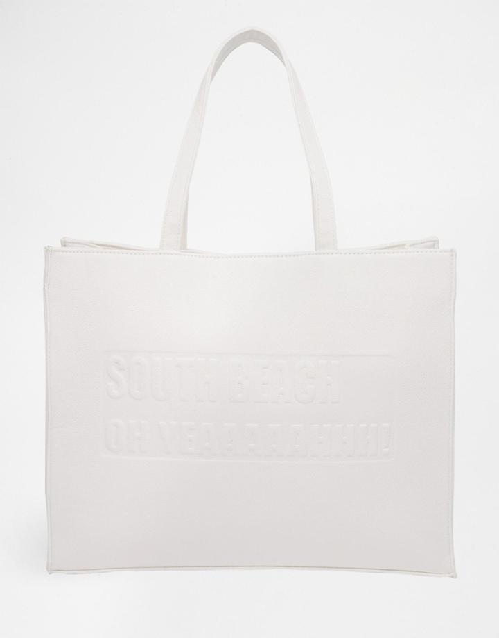 South Beach 'oh Yeahhhh' Embossed Shoulder Bag - White