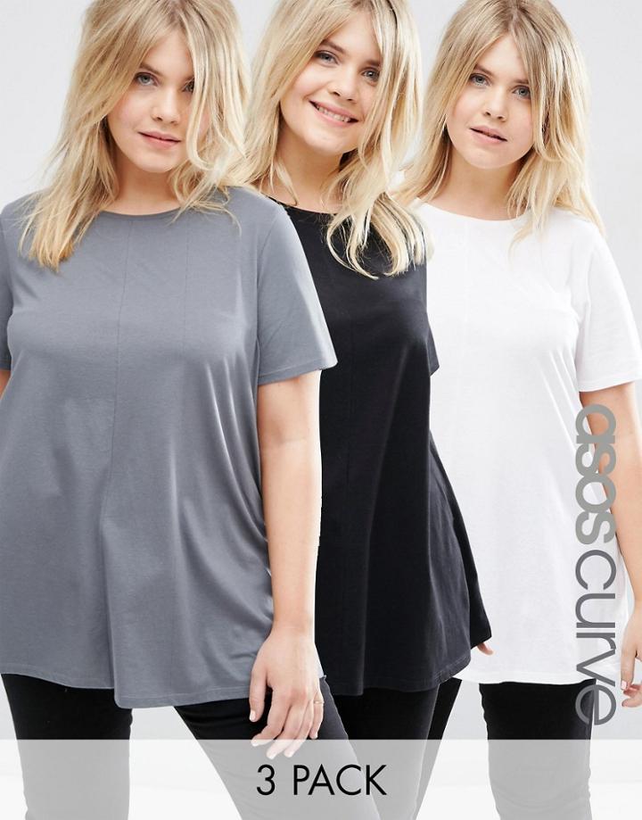 Asos Curve Swing T-shirt 3 Pack - Multi