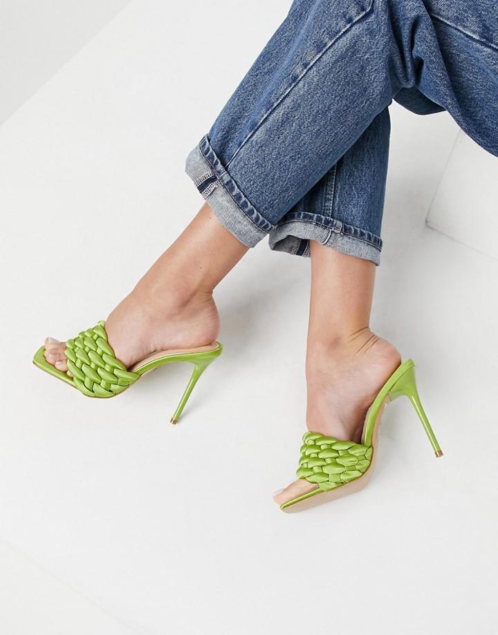 Simmi London Brandy Woven Mules In Olive Green