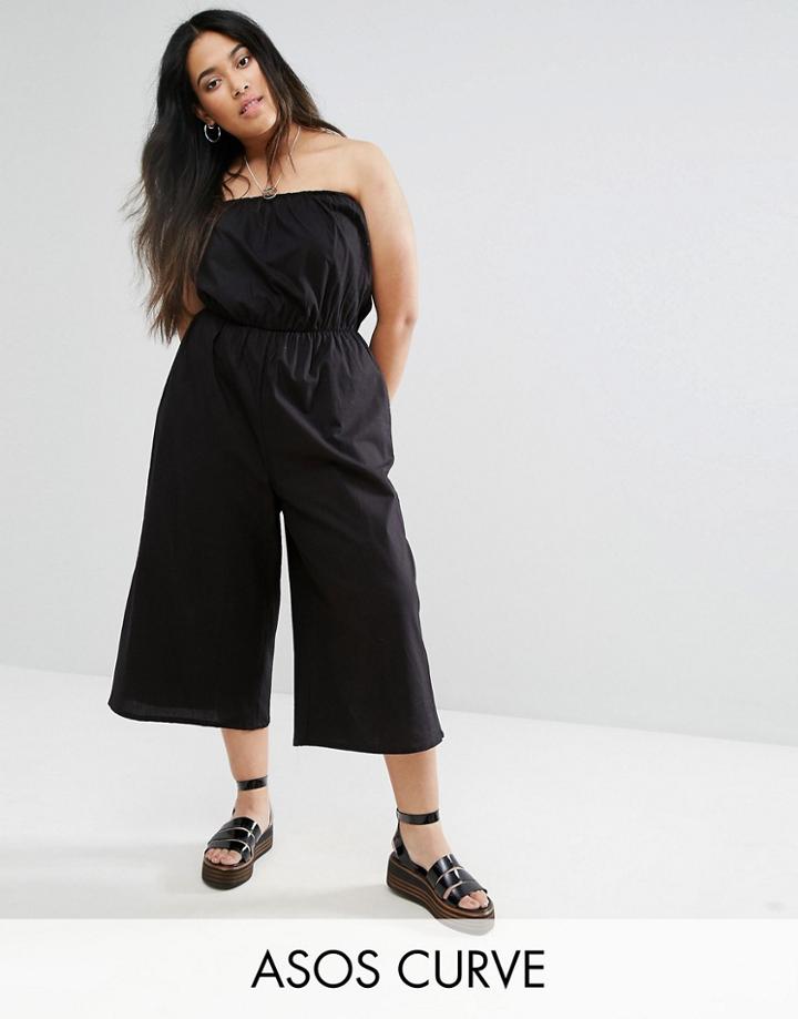 Asos Curve Bandeau Jumpsuit In Cotton - Black