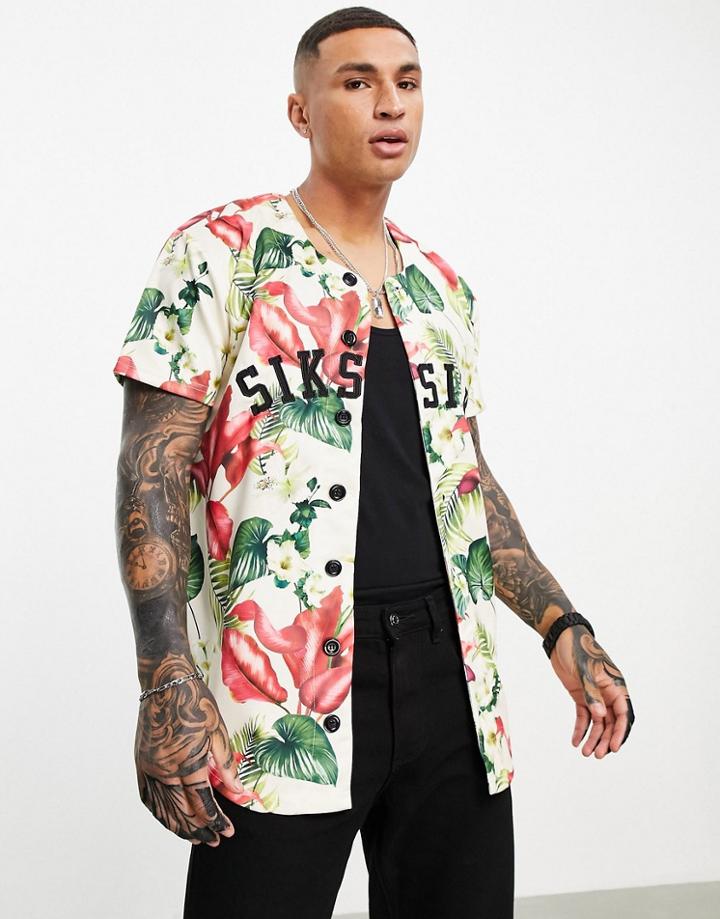 Siksilk Floral Football Shirt In Multi-neutral