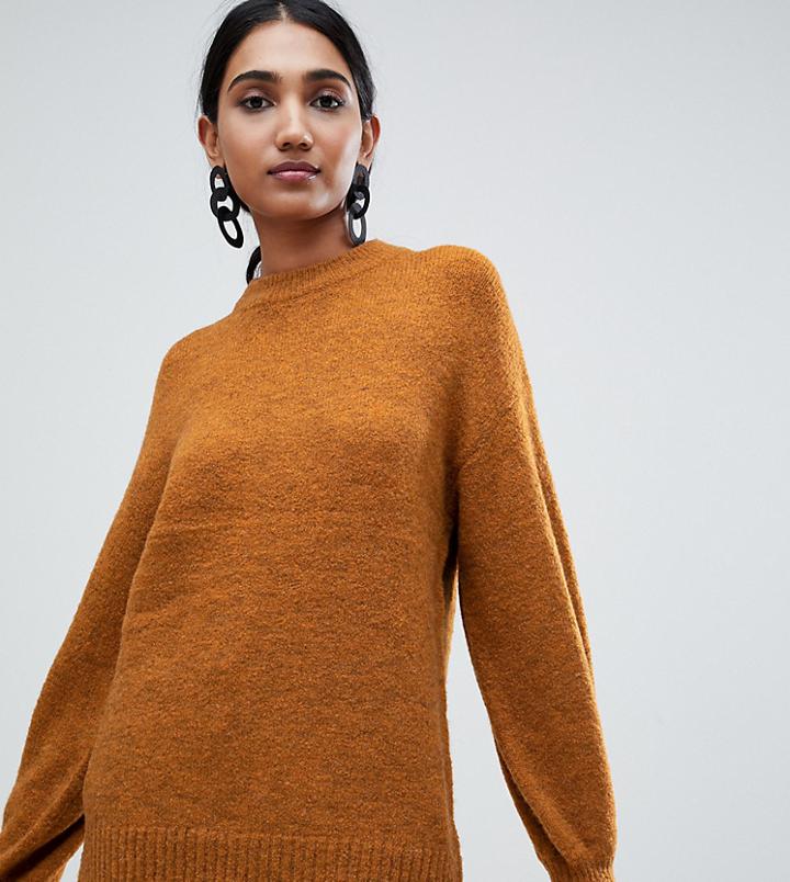Warehouse Premium Wool Blend Sweater With Blouson Sleeves In Ochre - Orange