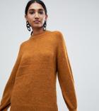Warehouse Premium Wool Blend Sweater With Blouson Sleeves In Ochre - Orange