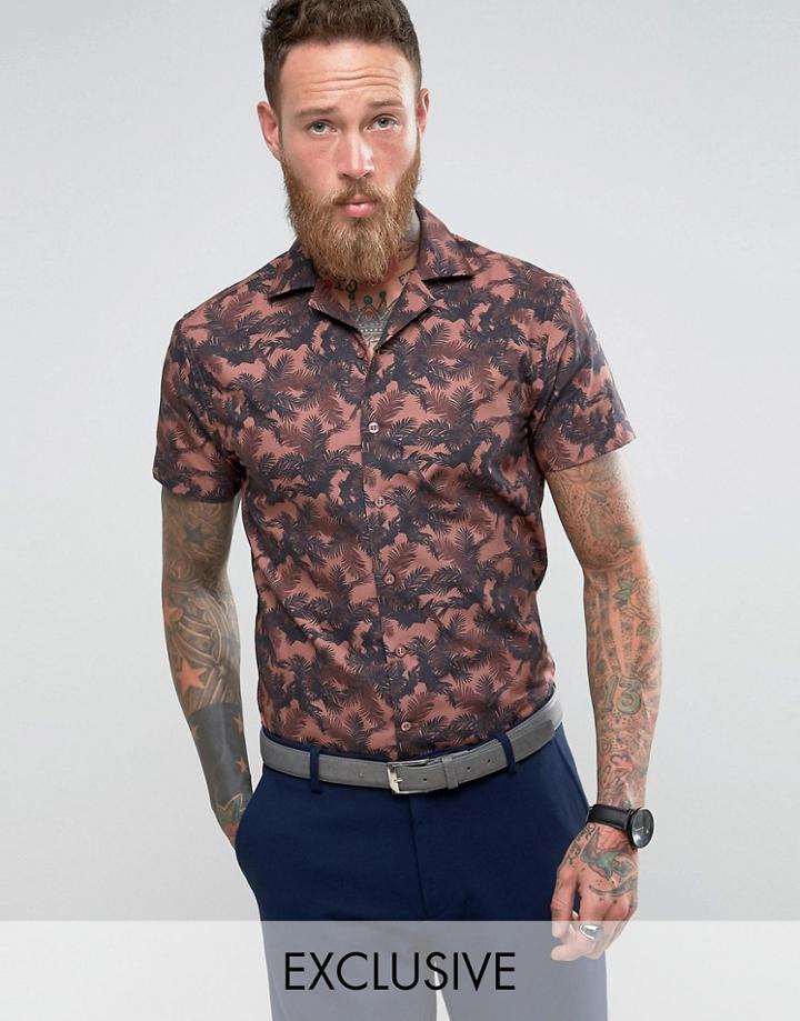 Noose & Monkey Slim Short Sleeve Revere Collar Shirt In Print - Pink