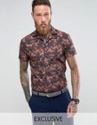 Noose & Monkey Slim Short Sleeve Revere Collar Shirt In Print - Pink