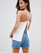 Asos Cami With Square Neck And Sexy Split Back - White