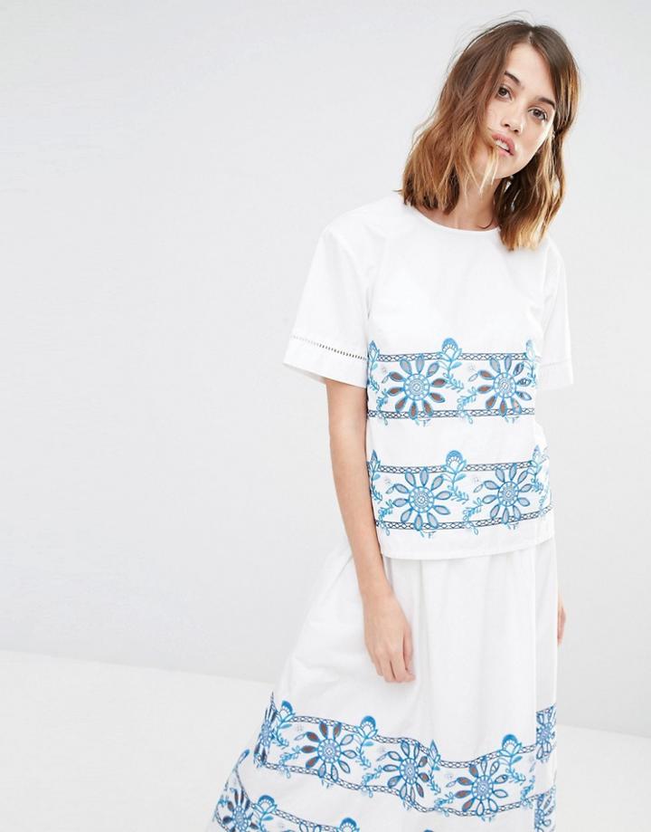 Warehouse Embroidered Cutowrk T-shirt - Multi
