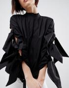 Asos White Extreme Bow Sleeve Top - Black