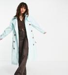 Object Vinyl Effect Trench Coat In Ice Blue
