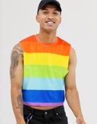 Asos Design Rainbow Stripe Sleeveless Crop T-shirt In Velour - Multi