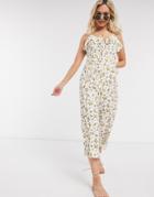 Asos Design Cami Tie Front Jumpsuit In Yellow Floral Print-multi