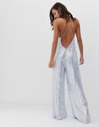 Asos Edition Wide Leg Sequin Cami Jumpsuit - Blue