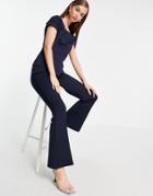 Closet London Tailored Flare Pant In Navy - Part Of A Set