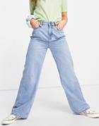 New Look Wide Leg Dad Jean In Light Blue-blues