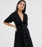 Asos Design Tall Mini Cotton Tea Dress With Buttons - Black