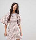 Fashion Union Petite Tea Dress With Ruffle In Check - Multi