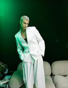 Asos Design Skinny Collarless Suit Jacket In High Shine White