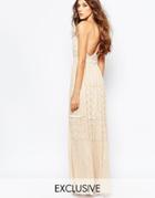 Frock And Frill Embellished Plunge Neck Maxi Dress With Open Back - Nude