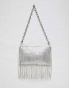 Asos Design 90s Chainmail Fringe Clutch Bag - Silver