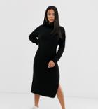 Asos Design Petite Chunky Midi Dress With Side Split In Recycled Blend - Black