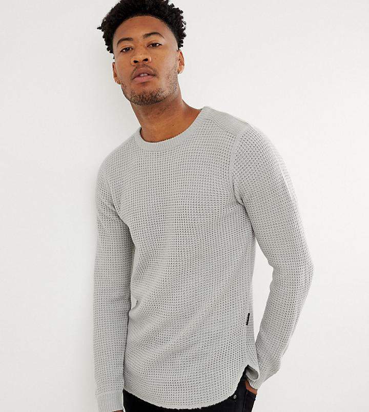 D-struct Tall Long Line Curved Hem Muscle Fit Stretch Knitted Top - Gray
