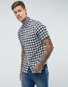 Farah Reydon Slim Fit Textured Check Short Sleeve Shirt Navy - Navy