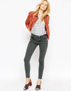 Asos Lisbon Midrise Skinny Ankle Grazer Jeans In Bently Bottle Green - Bently Bottle Gray