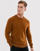 Selected Homme Wool Crew Neck Sweater In Burnt Orange-tan