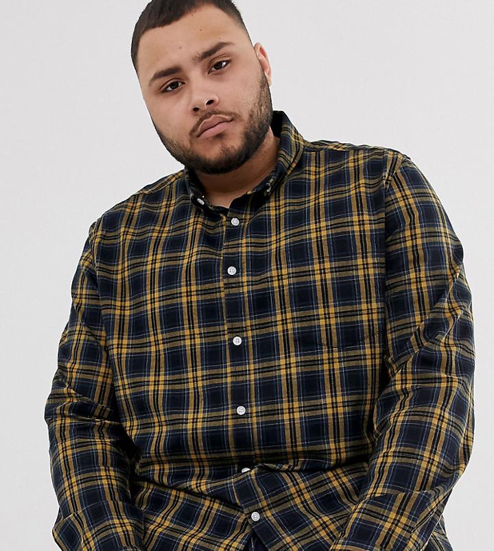 Asos Design Plus Skinny Check Shirt In Mustard And Black