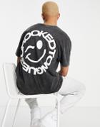 Crooked Tongues T-shirt With Wink Smile Logo Print In Washed Black