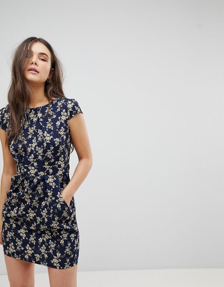 Qed London Floral Tulip Dress - Navy